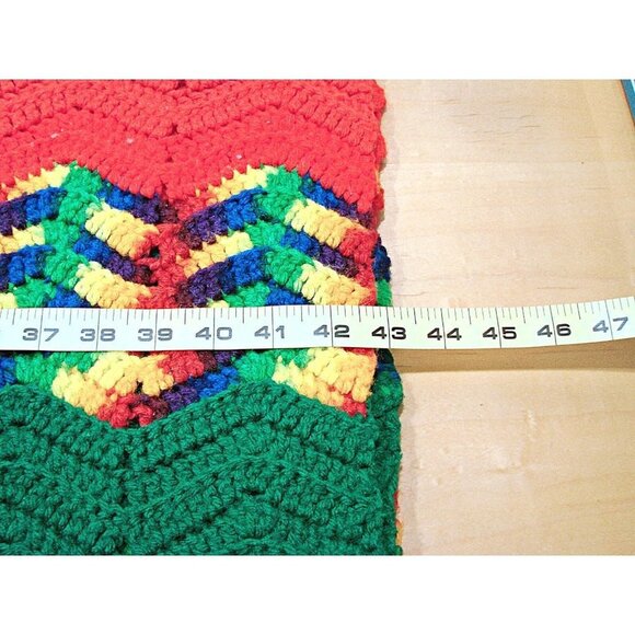 Vintage Handmade Rainbow Stripe Zig Zag Crochet Afghan Blanket Throw 76x46" - Picture 3 of 7